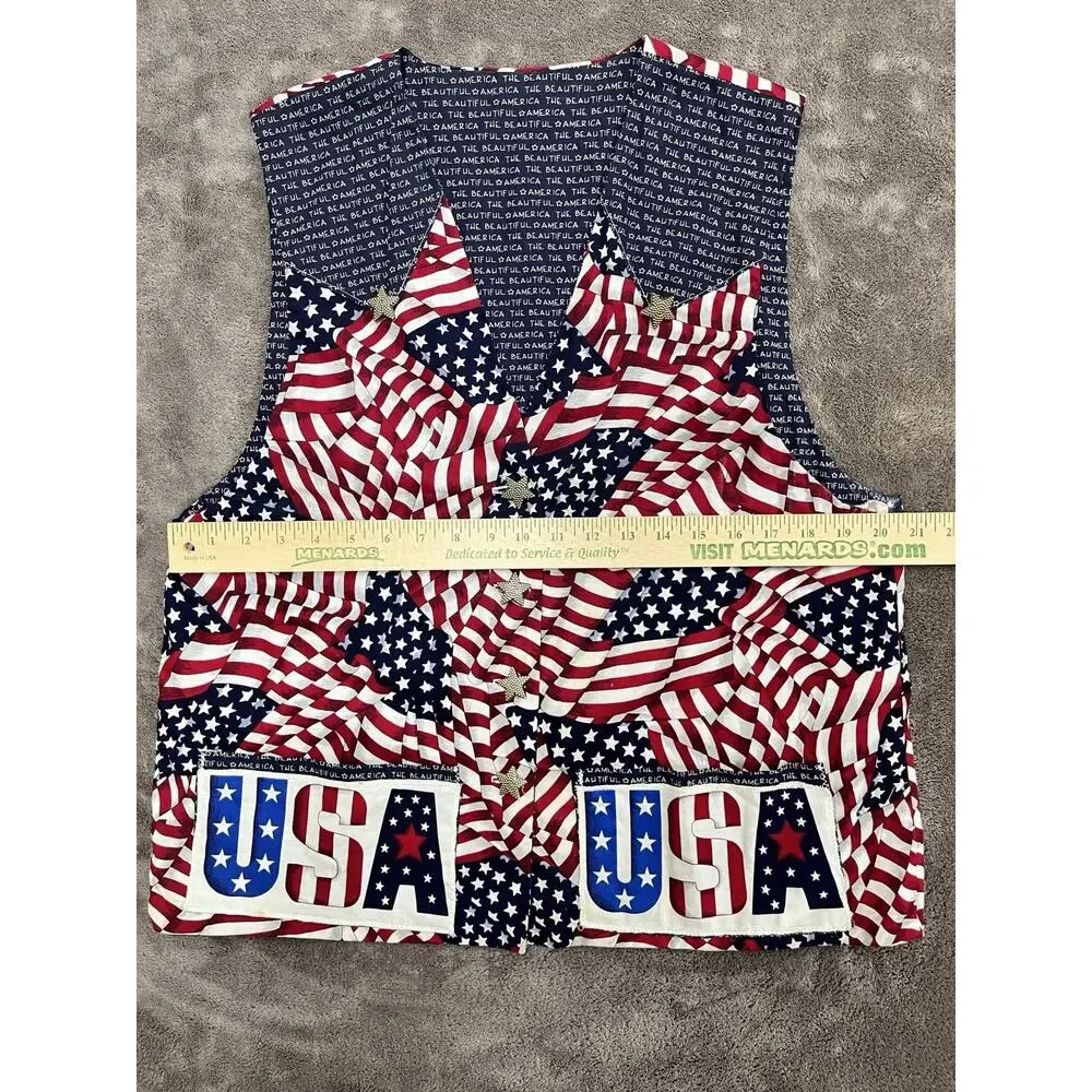 Patriotic 4th of July Vest Womens Large Pockets Flag USA America the Beautiful